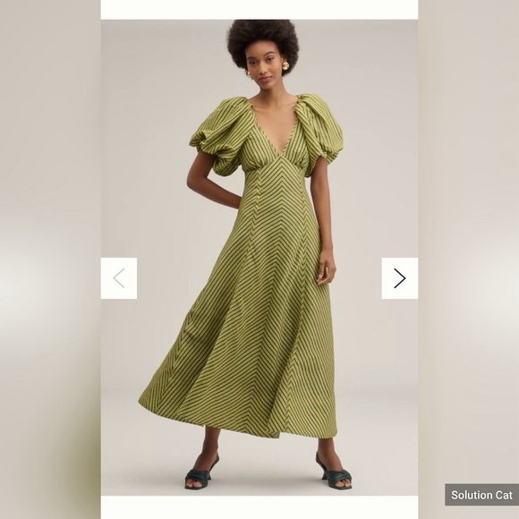 Lovaan Tess Linen Silk Puff-SleeveDress BNWT Size 6 Anthropologie